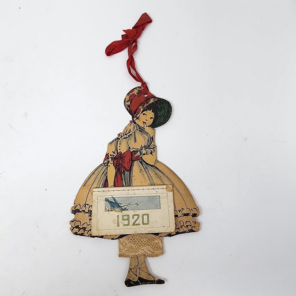 1920's Vintage Paper Little Girl In Beautiful Dress‎ Full Year Calendar Hanging